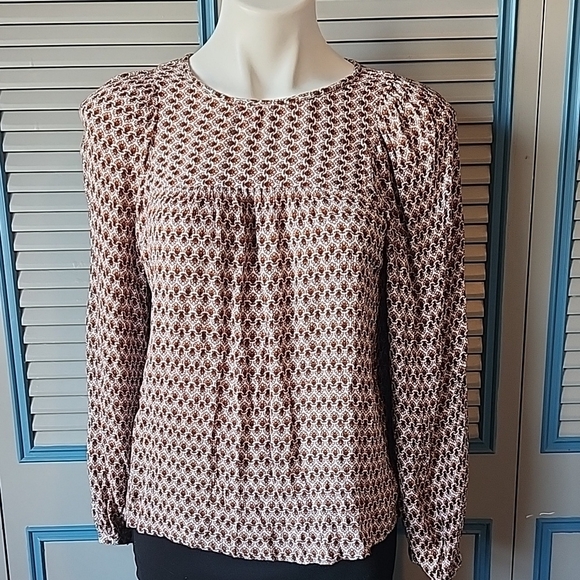 Loft Neutral Geometric Floral Blouse - Picture 1 of 13